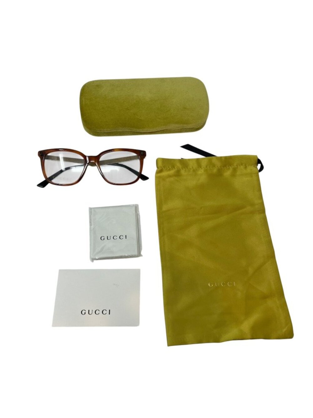 Gucci GG0218O 003 51mm Brown Havana Antique Gold Eyeglasses RX Frames Italy‎ New